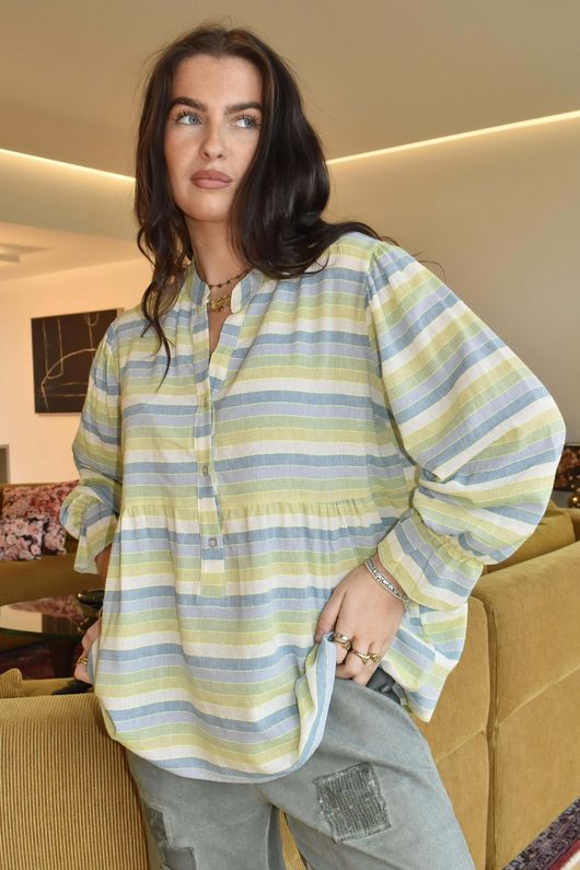 Hallie Stripe Cotton Smock Blouse B 